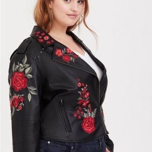 Torrid Faux Leather Motorcycle Jacket with Embroiders Flowers